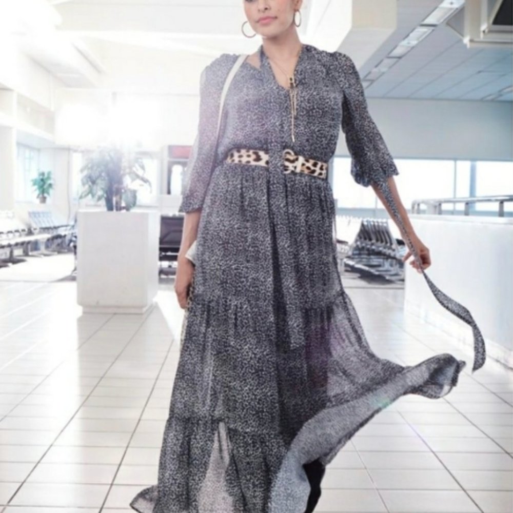 NY&CO EVA MENDES ANIMAL PRINT MAXI DRESS EUC